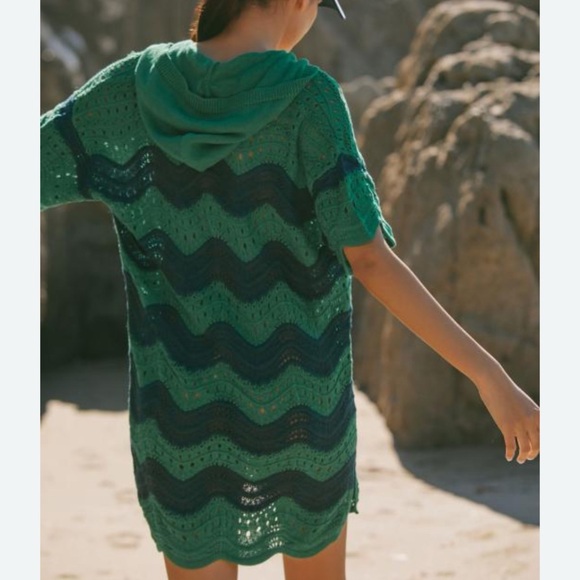 NWT Anthropologie Wave Crochet Hooded Mini Knit Cover Up Beach Dress XL - Picture 5 of 10